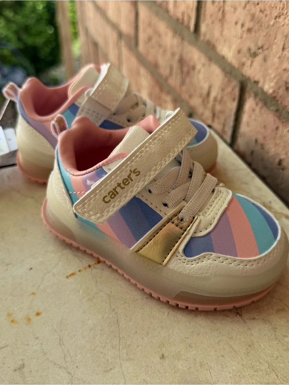 Carter's White LIGHT UP Sneakers with Pink, Blue & Lavender Stripe Accents